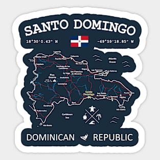 Dominican Republic Flag Travel Map Santo Domingo Coordinates Roads Rivers and Oceans White Sticker